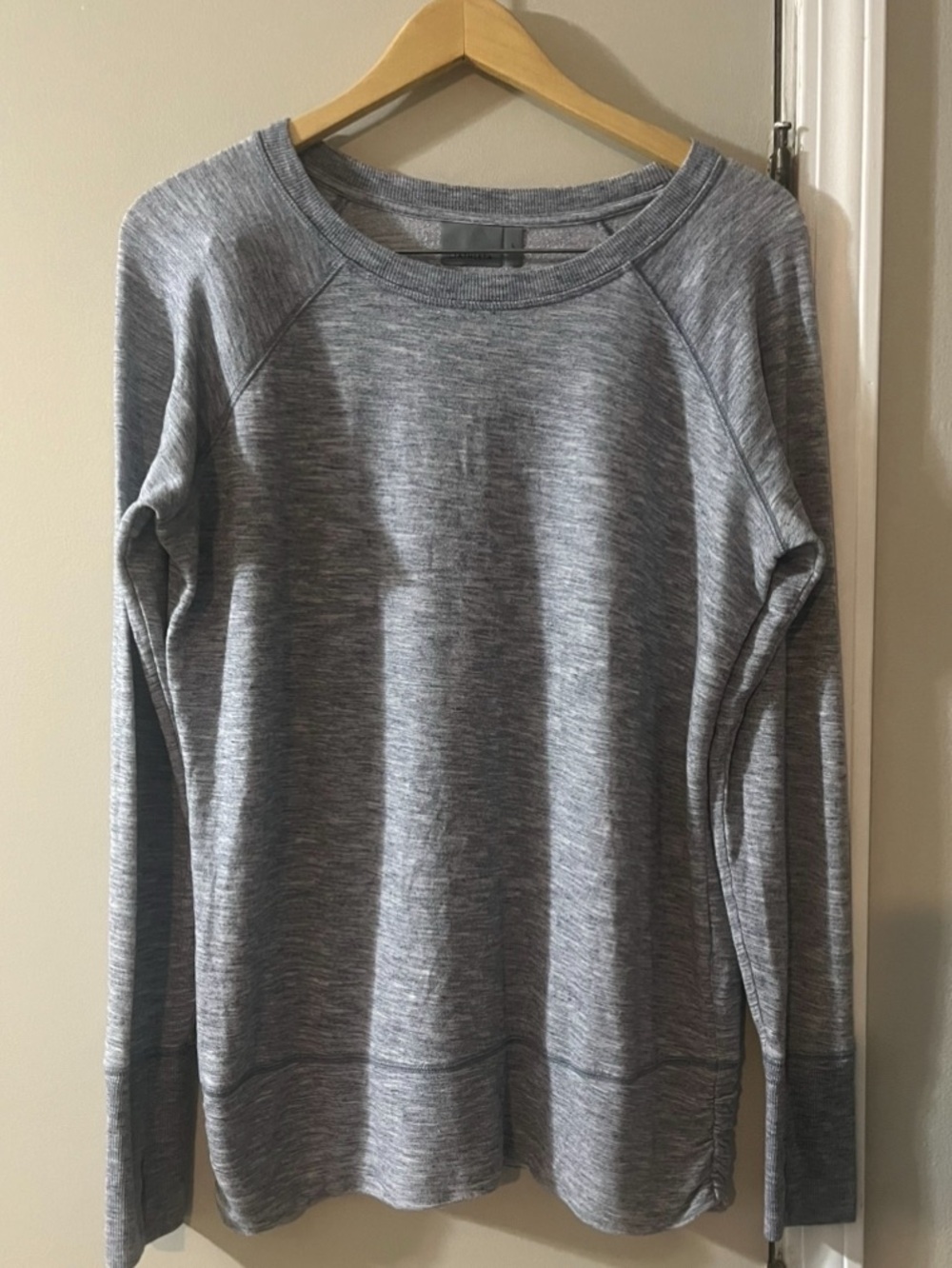 Athleta Studio Cinch Crewneck Modal Pullover Sweatshirt Blue Marl, Size L